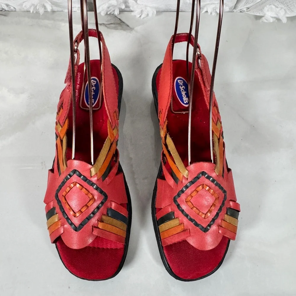 Vintage Dr. Scholl's Huaraches Mexican Sandals Woven Pink Leather Boho 6M